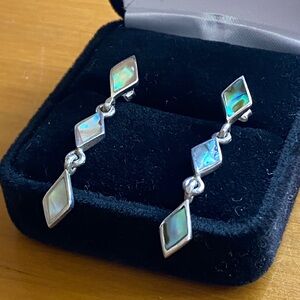 Sterling Silver 925 Abalone Shell Diamond Dangle Earrings – Vintage